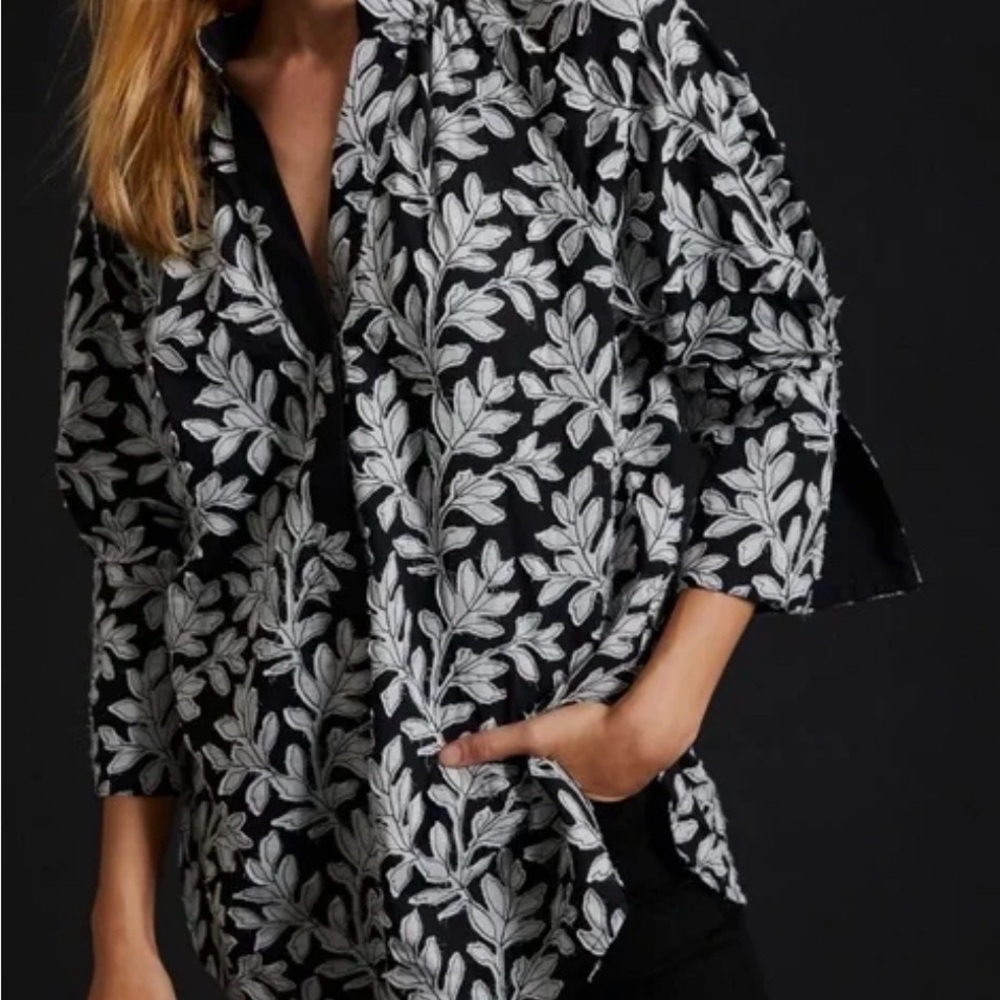 Anthropologie Monochrome Leaf Print Blouse